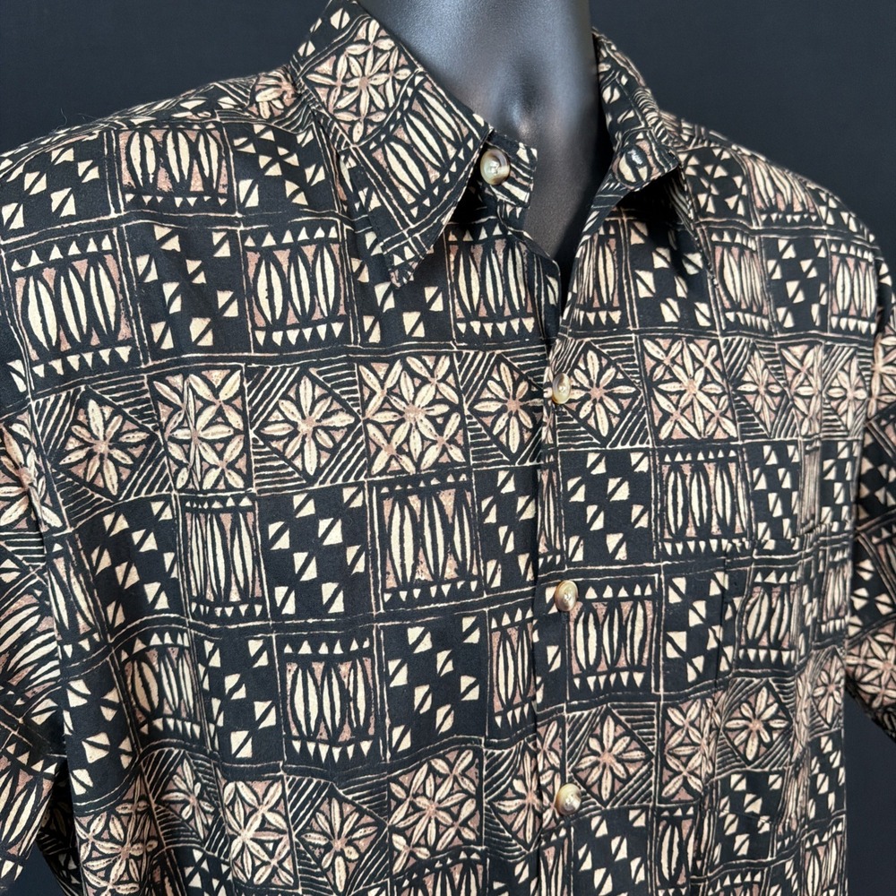 Vintage Geometric Hawaiian Shirt Men's M Tribal Tiki Aloha Cotton Cooke Street